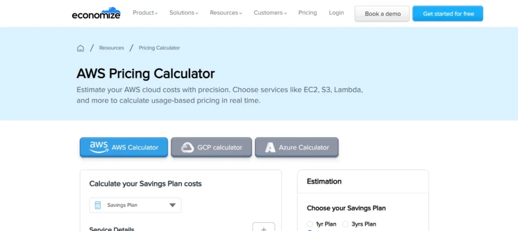 Economize AWS Calculator