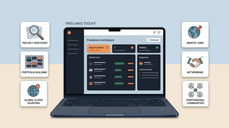 Illustration showing freelance toolkit and opportunities