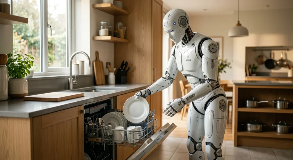 Robot standing in kitchen