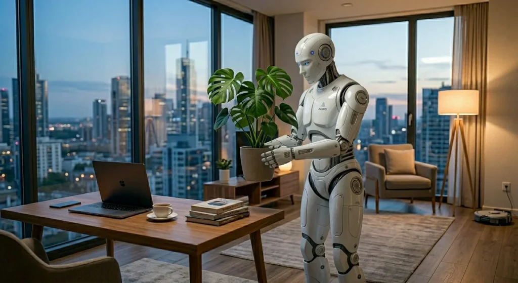 Robot working in living room