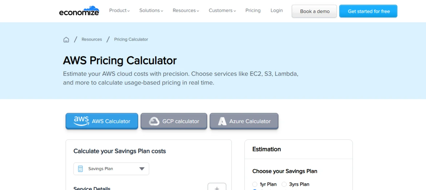 Economize AWS Calculator