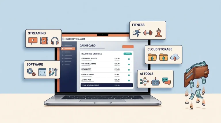 Subscription audit identifying unused subscriptions and monthly savings
