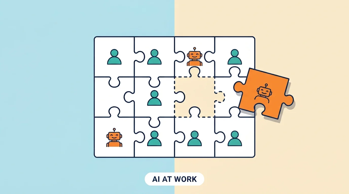 Illustration of a job shown as a puzzle, with one task piece lifted out to show what AI could take over