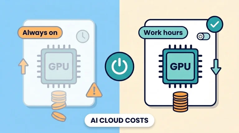 Comparison of a GPU running all the time with high costs and a GPU used only during work hours with lower costs
